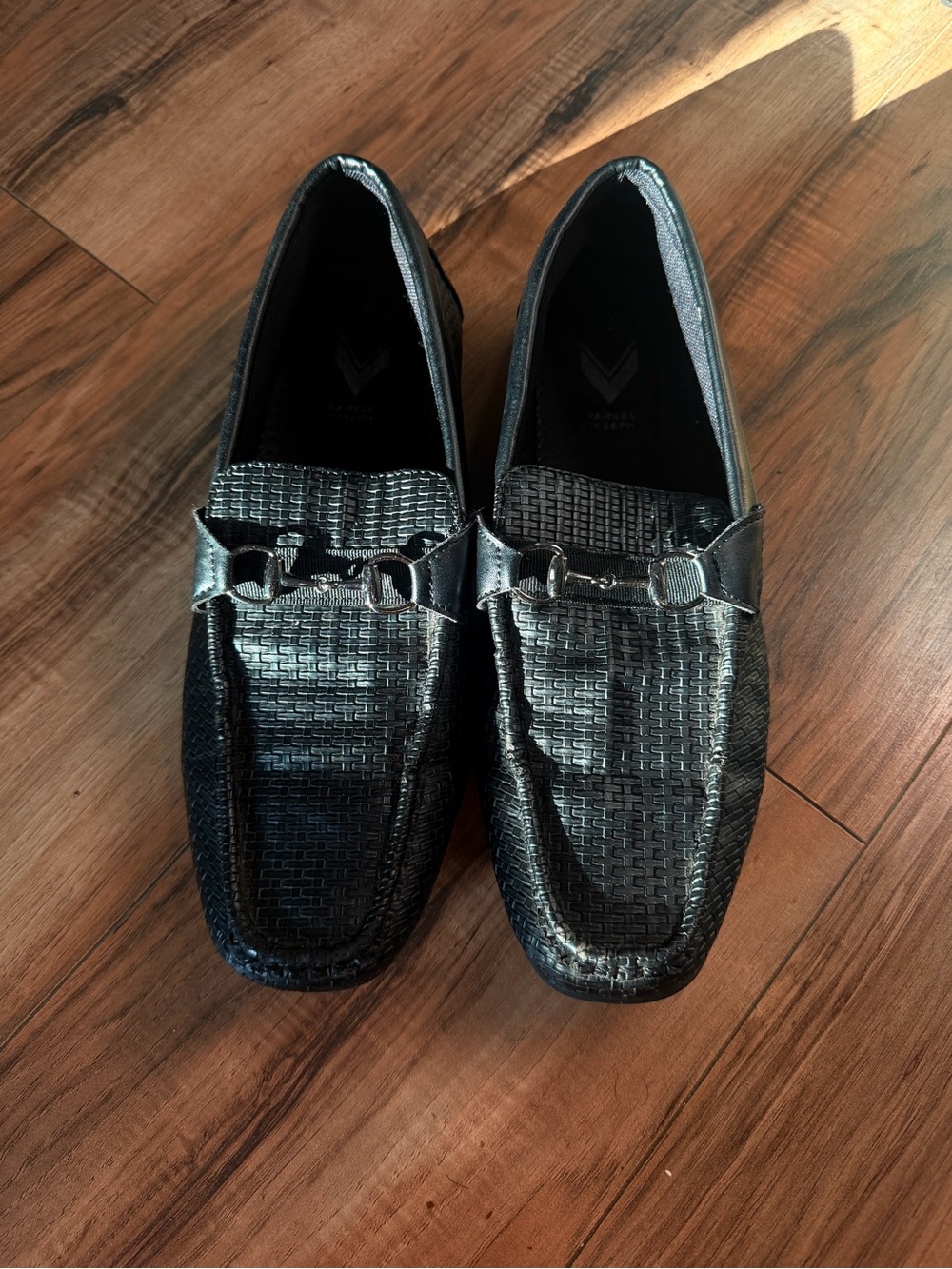 Men's Black Woven Leather Bit-Style Slip-On Loafers